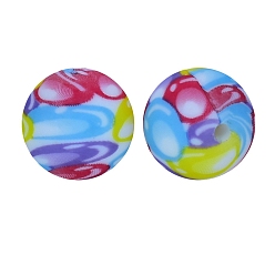 Colorful Round with Point Print Pattern Food Grade Silicone Beads, Silicone Teething Beads, Colorful, 15mm