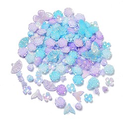 Deep Sky Blue DIY Imitation Pearl Style Jewelry Making Finding Kit, Including Plastic Bead & Cabochon & Link & Pendants, Butterfly/Fan/Flower/Fishtail/Round Shapes, Deep Sky Blue, 6~40x10~40x2.5~12mm, Hole: 1.4~3.2mm, about 645pcs/500g