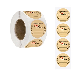 Round Thank You Stickers Roll, Round Kraft Paper Heart Pattern Adhesive Labels, Decorative Sealing Stickers for Christmas Gifts, Wedding, Party, Round Pattern, 38mm, 500pcs/roll