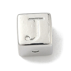 Letter J Латунные бусины, без кадмия и без свинца, долговечный, стойки покрытие, кубические, платина, буква J, 6x6x6 мм, отверстие : 1.8 мм