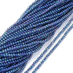 Blue Electroplate Glass Beads Strands, Full Rainbow Plated, Round, Blue, 2.5mm, Hole: 0.7mm, about 177pcs/Strand, 14.09 inch(35.8cm)