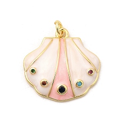 Pink Латунные микро проложить кубического циркония подвески, формы раковины, с эмалью, без свинца и без кадмия, долговечный, стойки покрытие, реальный 18 k позолоченный, с целью перехода в кольце, розовые, 21x21.5x4 мм, отверстие : 3.4 мм