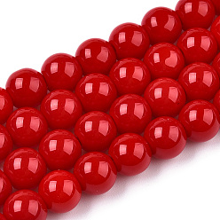 Red Opaque Solid Color Glass Beads Strands, Round, Red, 8~8.5mm, Hole: 1.5mm, about 51~53pcs/strand, 14.96 inch~15.55 inch(38~39.7cm)