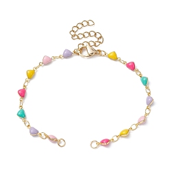 Colorful Brass Enamel Heart Link Bracelet Making, with 304 Stainless Steel Lobster Claw Clasps, Colorful, 6-5/8 inch(16.8cm)