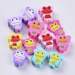 Mixed Color Handmade Polymer Clay Beads, Monkey, Mixed Color, 9~11x9~11x4~5mm, Hole: 1.6mm