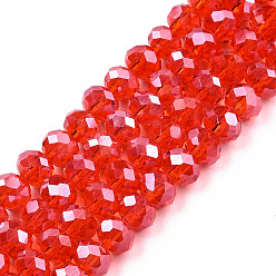 Roja Abalorios de vidrio electrochapa, lustre de la perla chapado, facetados, Rondana plana, rojo, 6x5 mm, agujero: 1 mm, sobre 85~88 unidades / cadena, 16.1~16.5 pulgada (41~42 cm)