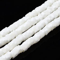 Blanc Floral Brin de perles pate polymère faits à la main , pour les fournitures de bricolage bijoux artisanat, perles heishi, disque / plat rond, floral blanc, 6x0.5~1mm, Trou: 1.8mm, Environ 320~447 pcs/chapelet, 15.75 pouces ~ 16.14 pouces (40~41 cm)