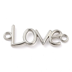 Platinum Alloy Word Love Connector Charms, Cadmium Free & Lead Free, Platinum, 15x40x2mm, Hole: 3mm, about 454pcs/1000g