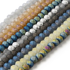 Mixed Color Electroplated Glass Beads Strands, Forsted, Rondelle, Mixed Color, 6x5mm, Hole: 1.2mm, about 87~89pcs/strand, 15.67''~16.14''(39.841cm)