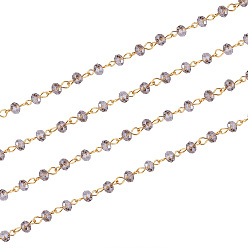 Gris Chaînes de perles de verre rondelles faites main pour colliers fabrication de bracelets, avec épingle à œil en fer doré, non soudée, grises , 39.3 pouce, perles de verre: 6x4 mm