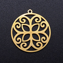 Golden 201 Stainless Steel Pendants, Ring with Flower, Golden, 21.5x20x1mm, Hole: 1.2mm