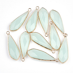 Нефрит Природных драгоценных камней подвески, с латунной фурнитурой , граненые, слеза, золотые, 36~39x11.5x5.5~7 мм, отверстие : 2 мм