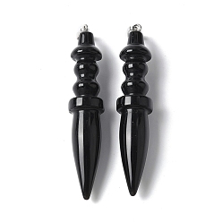 Обсидиан Природные подвески обсидиана, с латунной найти, конус, 68.5~70.5x13.5~14.2 мм, отверстие : 6.5x4.5 мм