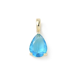 Темно-Голубой Латунные подвески с камнями по знаку зодиака., подвески в форме капли из одиночного кубического циркония, марш, без кадмия и без свинца, золотые, глубокое синее небо, 14x6x5 мм, отверстие : 2.5x4 мм