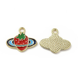 Sky Blue Alloy Enamel Pendants, Strawberry Charms, Golden, Sky Blue, 14.5x17x1.5mm, Hole: 1.8mm