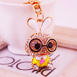 Yellow Cute Bunny Keychain with Glasses and Bag Pendant Metal Charm