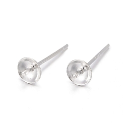 Silver 925 Sterling Silver Stud Earring Findings, For Half Drilled Beads, with 925 Stamp, Silver, 4mm, Pin: 0.7mm