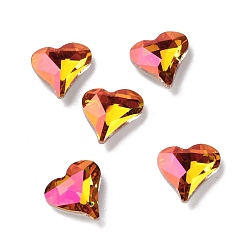 Astral Pink Glass Rhinestone Cabochons, Pointed Back & Back Plated, Heart, Astral Pink, 13x12x4.3mm