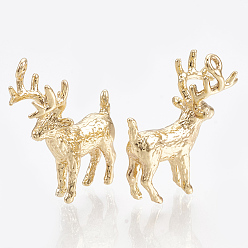 Real 18K Gold Plated Brass Pendants, Real 18K Gold Plated, Christmas Reindeer/Stag, 19x16x8mm, Hole: 1mm