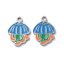Stainless Steel Color 304 Stainless Steel Pendants, with Enamel, Jellyfish Charm, Stainless Steel Color, 16.5x12x1.5mm, Hole: 1.8mm