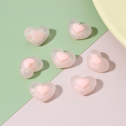 Pink Frosted Acrylic Beads, Bead in Bead, Heart, Pink, 13x17mm, Hole: 3mm
