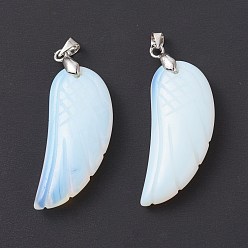 Opalite Opalite Pendants, with Platinum Plated Brass Loops, Wing, 36x15~16.6x6.5~7.7mm, Hole: 5x4mm