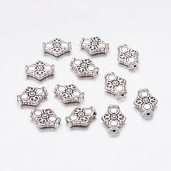 Antique Silver Tibetan Style Alloy Beads, Rhombus, Cadmium Free & Nickel Free & Lead Free, Antique Silver, 15x12.5x4.5mm, Hole: 1.5mm