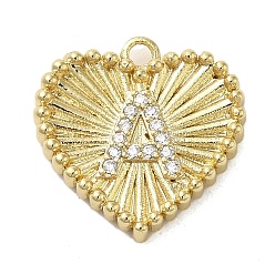Golden Brass Cubic Zirconia Pendents, Long-Lasting Plated, Heart without Letter A, Golden, 15x15x2.5mm, Hole: 1.5mm
