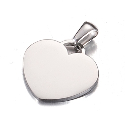 Stainless Steel Color Stainless Steel Pendants, Stamping Blank Tag, Heart Charm, Stainless Steel Color, 20x19.5mm