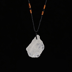Quartz Crystal Natural Raw Quartz Crystal Nugget Pendant Necklaces, Braided Cord Necklace for Women, 23-5/8 inch(60cm)