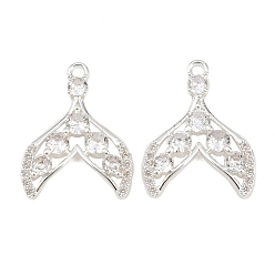 Посеребрённый Латунные микро проложить кубического циркония подвески, рыбий хвост, 925 серебро покрытием, 22x17x3.5 мм, отверстие : 1.6 мм
