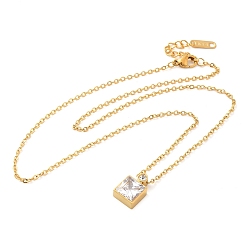 Golden Square Vacuum Plating 304 Stainless Steel Pendant Necklaces, with Glass, Golden, 16.61 inch(42.2cm)