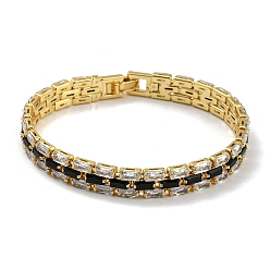 Real 18K Gold Plated Rack Plating Brass Micro Pave Cubic Zirconia Rectangle Link Chain Bracelets, Tennis Bracelet, Long-Lasting Plated, Cadmium Free & Lead Free, Real 18K Gold Plated, 7-5/8 inch(19.3cm)