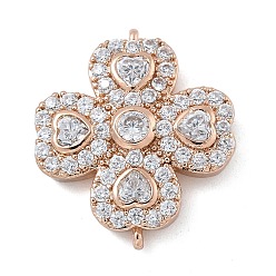 Розовое Золото Стойка покрытие латунь прозрачный кубический цирконий клевер соединительные подвески, долговечный, без свинца и без кадмия, розовое золото , 20.5x18x4.5 мм, отверстие : 0.8 мм