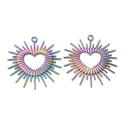 Rainbow Color 304 подвески из нержавеющей стали, шарма сердца, Радуга цветов, 36x35x2 мм, отверстие : 3 мм