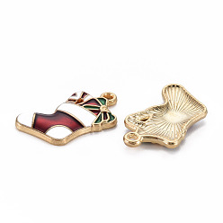 (123L) Белый крем непрозрачный блеск Подвески из эмали и сплава, золотой свет, без кадмия, без никеля и без свинца, рождественские носки, огнеупорный кирпич, 26x15x3 мм, отверстие : 1.6 мм