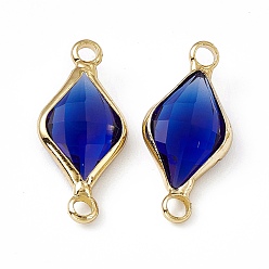 Capri Blue Transparent K9 Glass Connector Charms, with Light Gold Plated Brass Findings, Faceted, Rhombus Links, Capri Blue, 22x10x4.5mm, Hole: 2mm