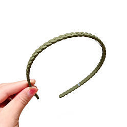 Olive Drab Resin Braided Thin Hair Bands, Plastic with Teeth Hair Accessories for Women, Olive Drab, 120mm