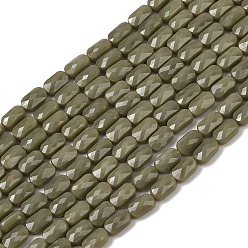 Цвет Оливы Непрозрачное стекло бисер нитей, прямоугольные, граненые, оливковый, 7x4.5x3.5 мм, отверстие : 0.9 мм, около 79~80 шт / нитка, 21.65''~22.24'' (55~56.5 см)