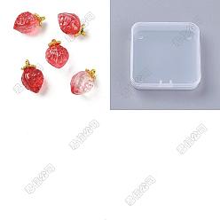 Cerise 50Pcs Transparent Glass Pendants, Strawberry, with Golden Alloy Enamel Findings, Two Tone, Cerise, 18x12x10.5mm, Hole: 1.5mm