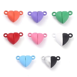 Mixed Color Alloy Magnetic Clasps with Loops, Heart, Mixed Color, 15x9.5x6mm, Hole: 1.5mm