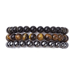 Mixed Stone 3Pcs 3 Styles Natural & Synthetic Mixed Gemstone Round Beaded Stretch Bracelets Set, Inner Diameter: 2 inch(5.05~5.15cm), 1Pc/style