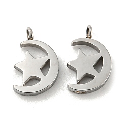 Stainless Steel Color 304 Stainless Steel Charms, Moon with Star Charm, Stainless Steel Color, 11.5x7.5x2mm, Hole: 1.4mm