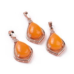 Topaz Jade Natural Topaz Jade Pendants, Teardrop Charms, with Rose Gold Tone Rack Plating Brass Findings, 32x19x10mm, Hole: 8x5mm