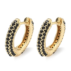Черный Латунные микро проложить серьги обруча кубического циркония, без кадмия и без свинца, долговечный, стойки покрытие, реальный 18 k позолоченный, чёрные, 16.5x17x3.5 мм