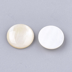 Creamy White Freshwater Shell Cabochons, with Transparent Clear Epoxy Resin, Flat Round, Creamy White, 12x2.5~3mm