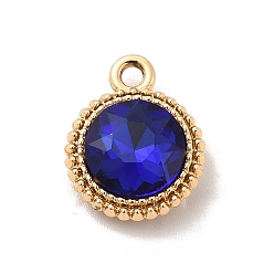 Blue UV Plating Alloy Glass Pendants, Golden, Flat Round Charms, Blue, 17.5x14x5.5mm, Hole: 2mm