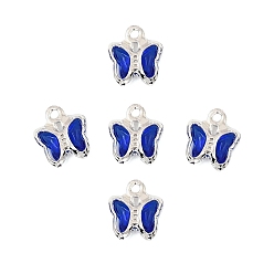 Синий Латунь стекло амулеты, бабочка, долговечный, без кадмия и без свинца, граненые, серебряные, синие, 8.5x7x2 мм, отверстие : 1 мм