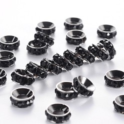 Jet Messing Strass Zwischen perlen, Klasse A, Rondell, Metallgrau, Jet, ca. 9 mm Durchmesser, 4 mm dick, Bohrung: 4 mm