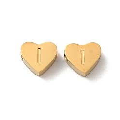 Letter I Ionenbeschichtung (IP) 304 Edelstahlperlen, golden, Herz mit Brief, Buchstabe i, 5.5x6.5x3 mm, Bohrung: 1.6 mm